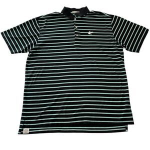 Peter Millar Polo Shirt Mens Large Black Green Striped Cotton Logo Preppy Golf
